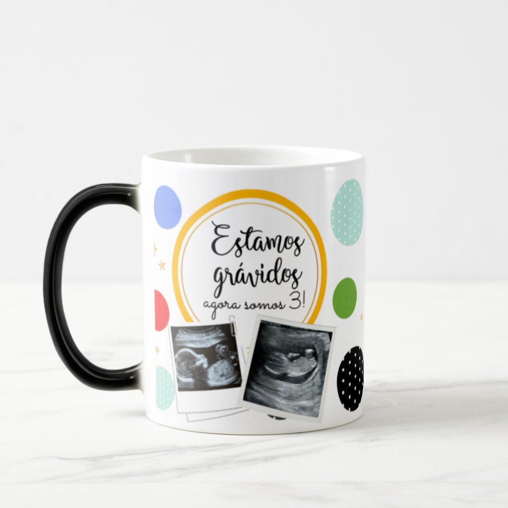 Caneca Mágica Criativa Estamos Gravidos Agora Somos Três
