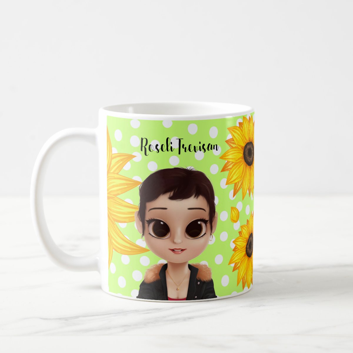 Caneca Personalizada Girassol com Nome e Avatar