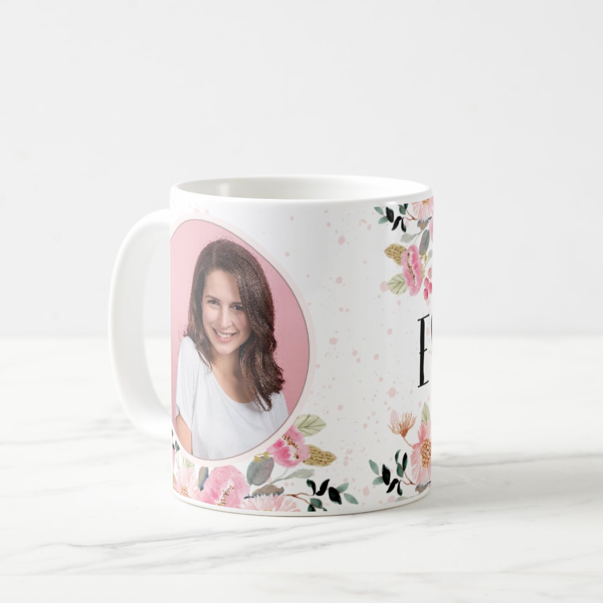 Caneca Feminina Personalizada com Foto e Nome Floral
