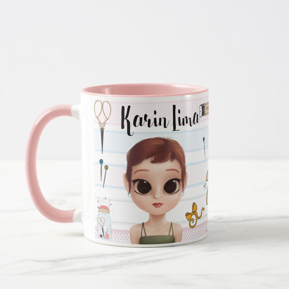 Caneca Rosa Estilista Moda Avatar e Nome Personalizado