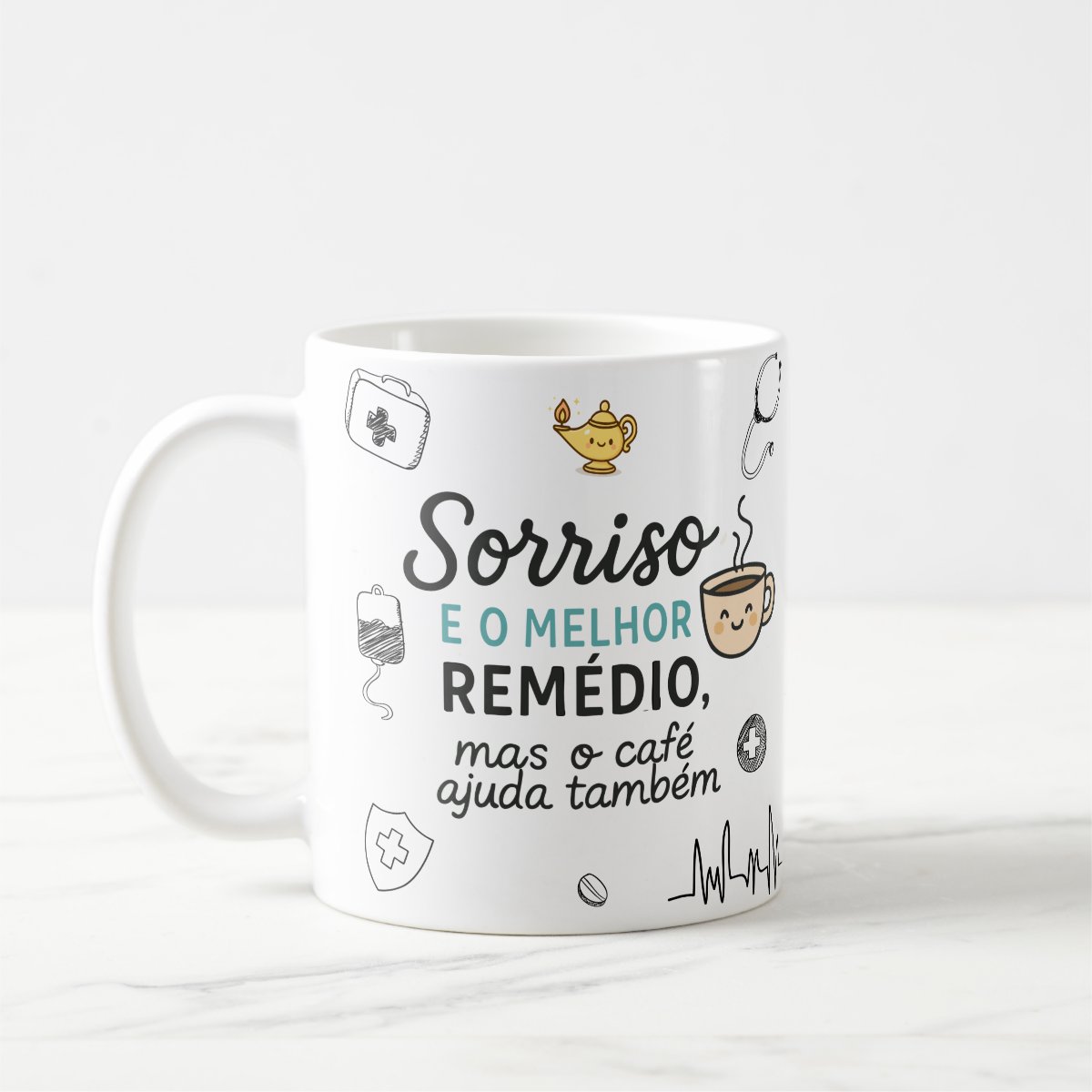 Combo 4 Canecas Brancas Engraçada Sorriso e Café enfermagem