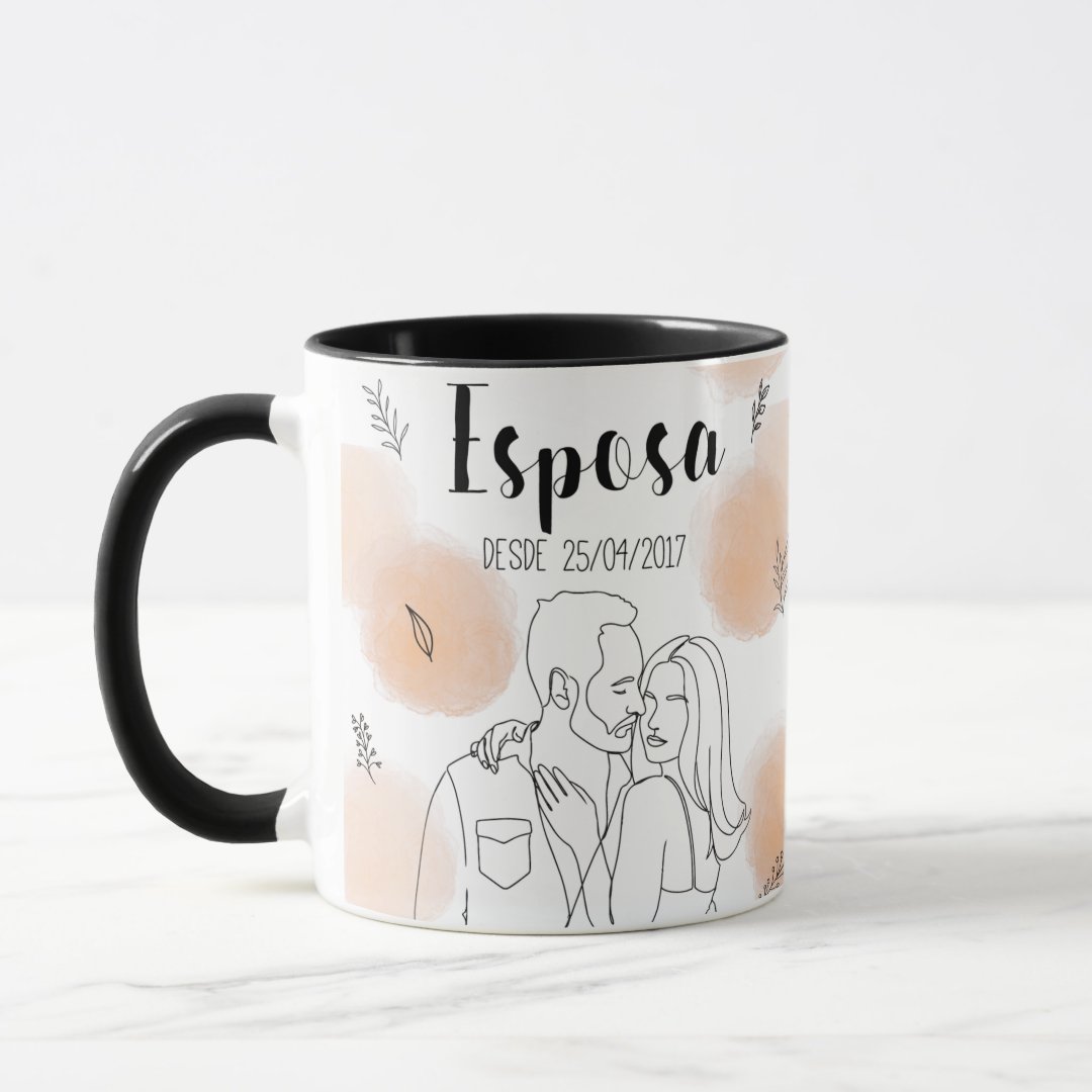 Kit Casados - 2 Canecas Esposa e Marido Personalizado com Ilustração Casal - Preta