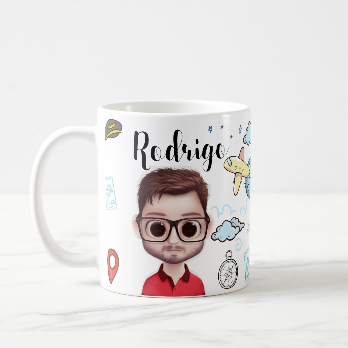 Caneca Personalizada Profissão Aviação com Avatar e Nome - Profissões (Piloto)