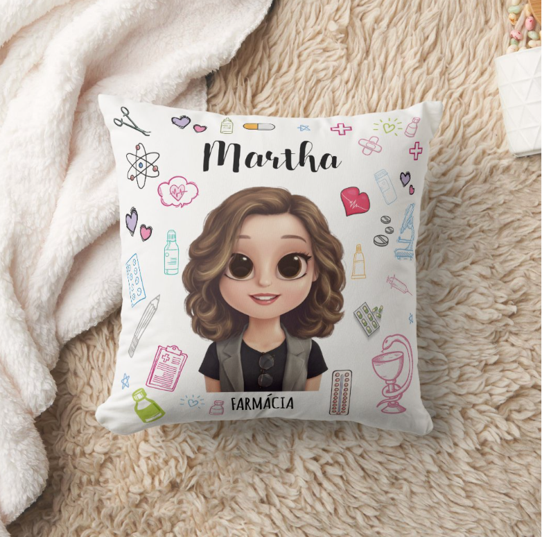 Almofada Decoração Personalizada Farmárcia com Avatar - Profissões (Farmacêutico(a))