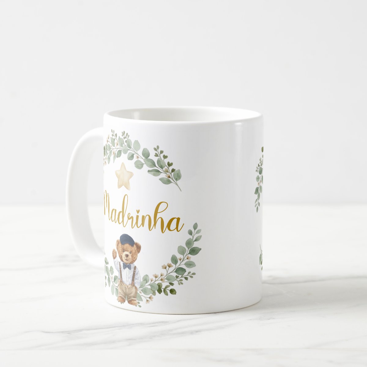 Caneca Madrinha Urso Príncipe Presente Família Cerâmica Pronta Entrega