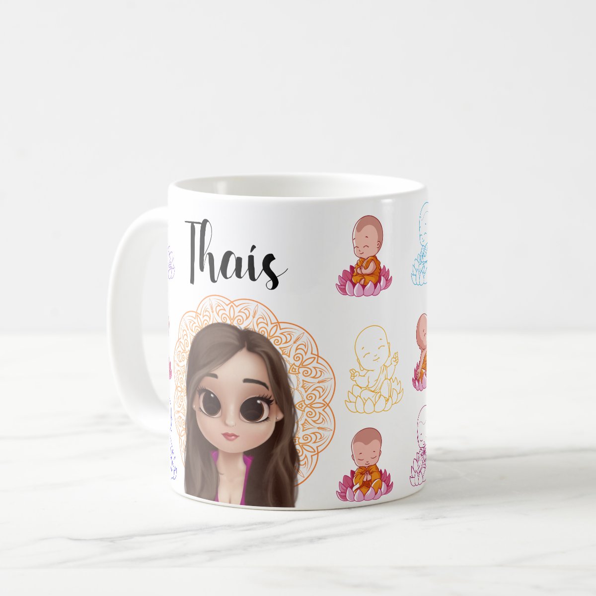 Caneca Personalizada Budista com Budinhas com Nome e Avatar