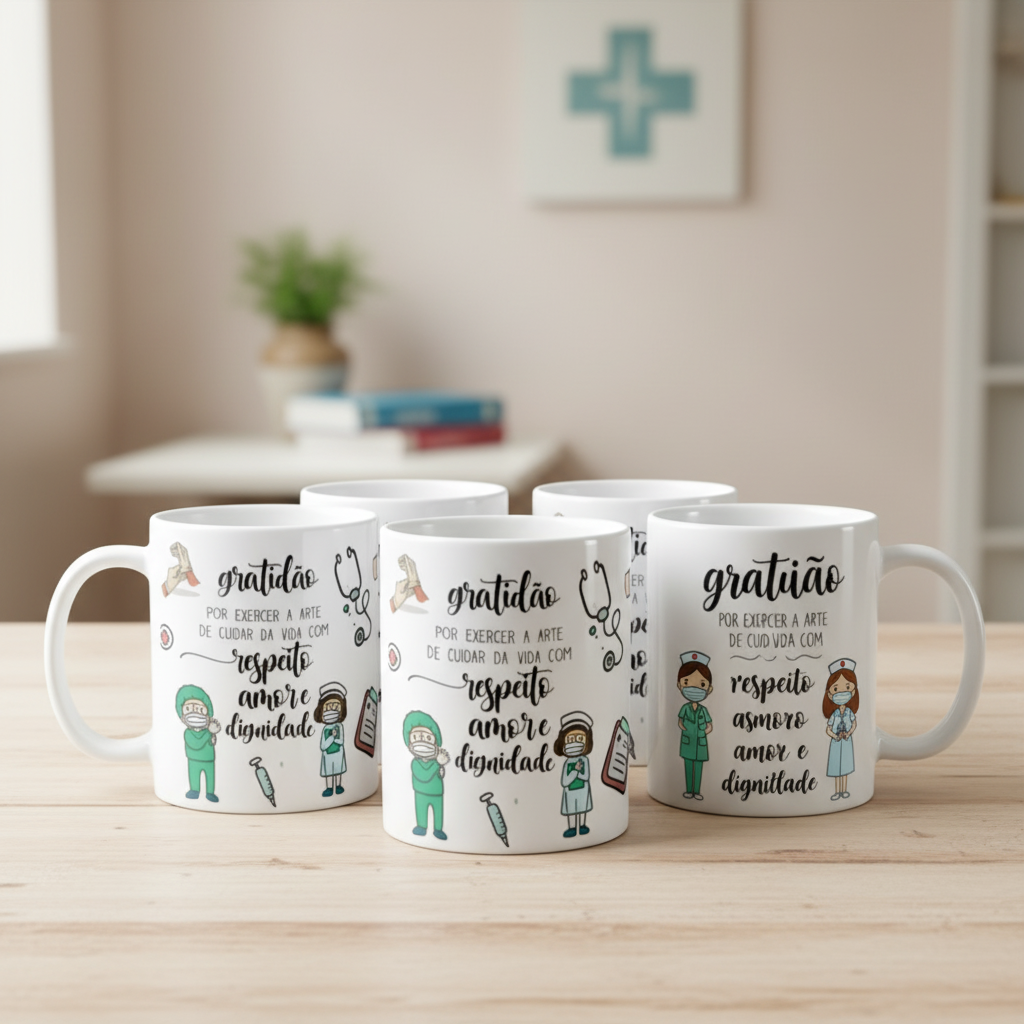 Kit Presente Enfermeiros Lembrança Enfermagem - 4 Canecas Cor Branco
