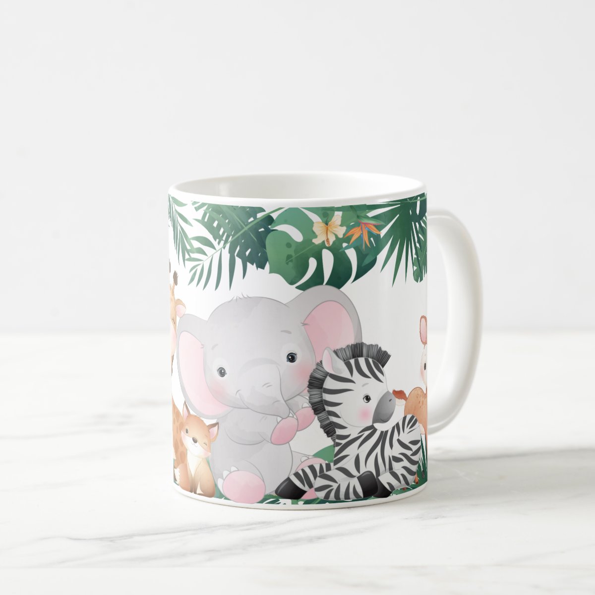 Caneca Lembrança Aniversário Nascimento Safari com Nomes