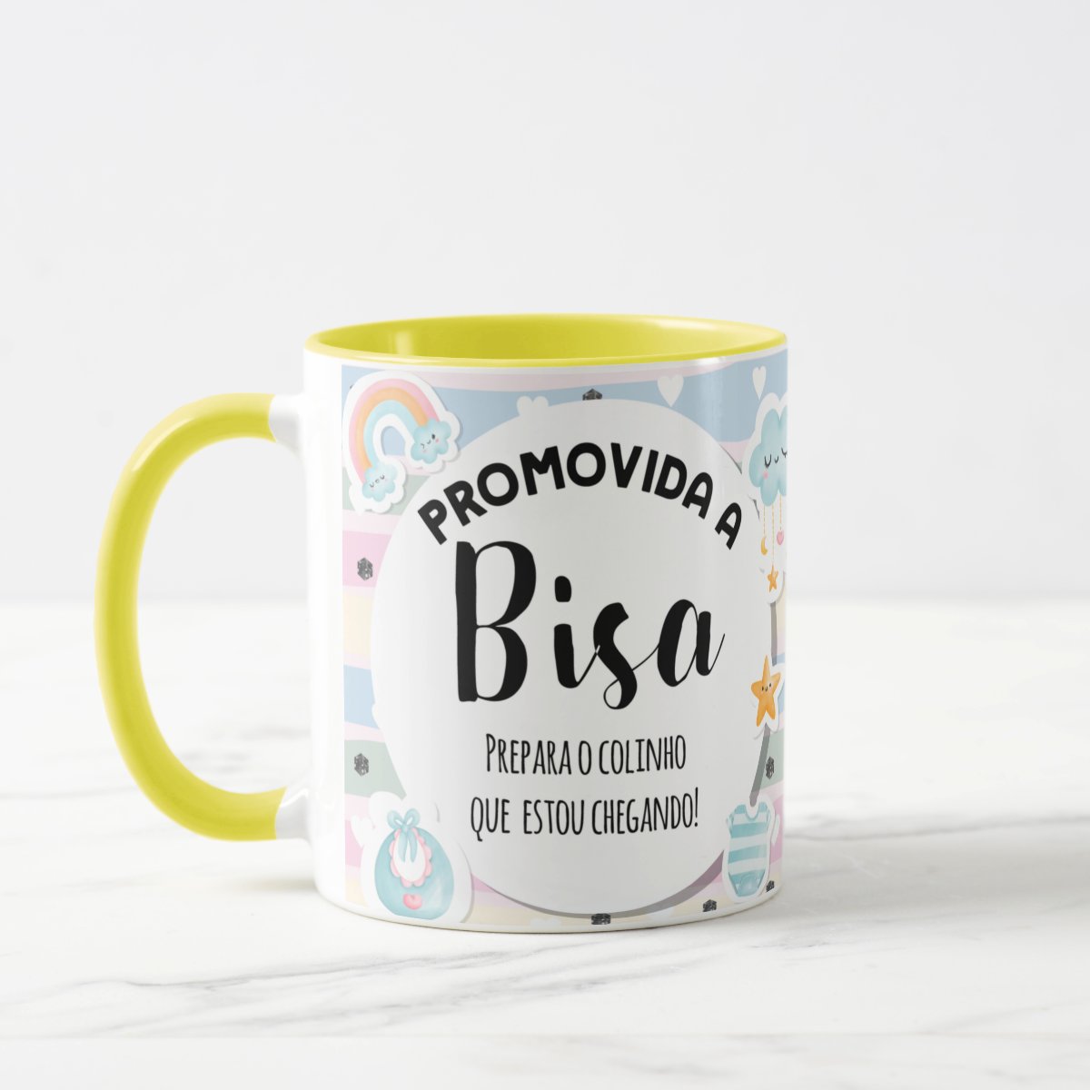 Caneca Personalizada Anúncio De Gravidez Gestação Bisa Avó Branco Com Interior E Alça Amarelo Frase/anúncio De Gravidez (bisa) - Família (Bisavó)