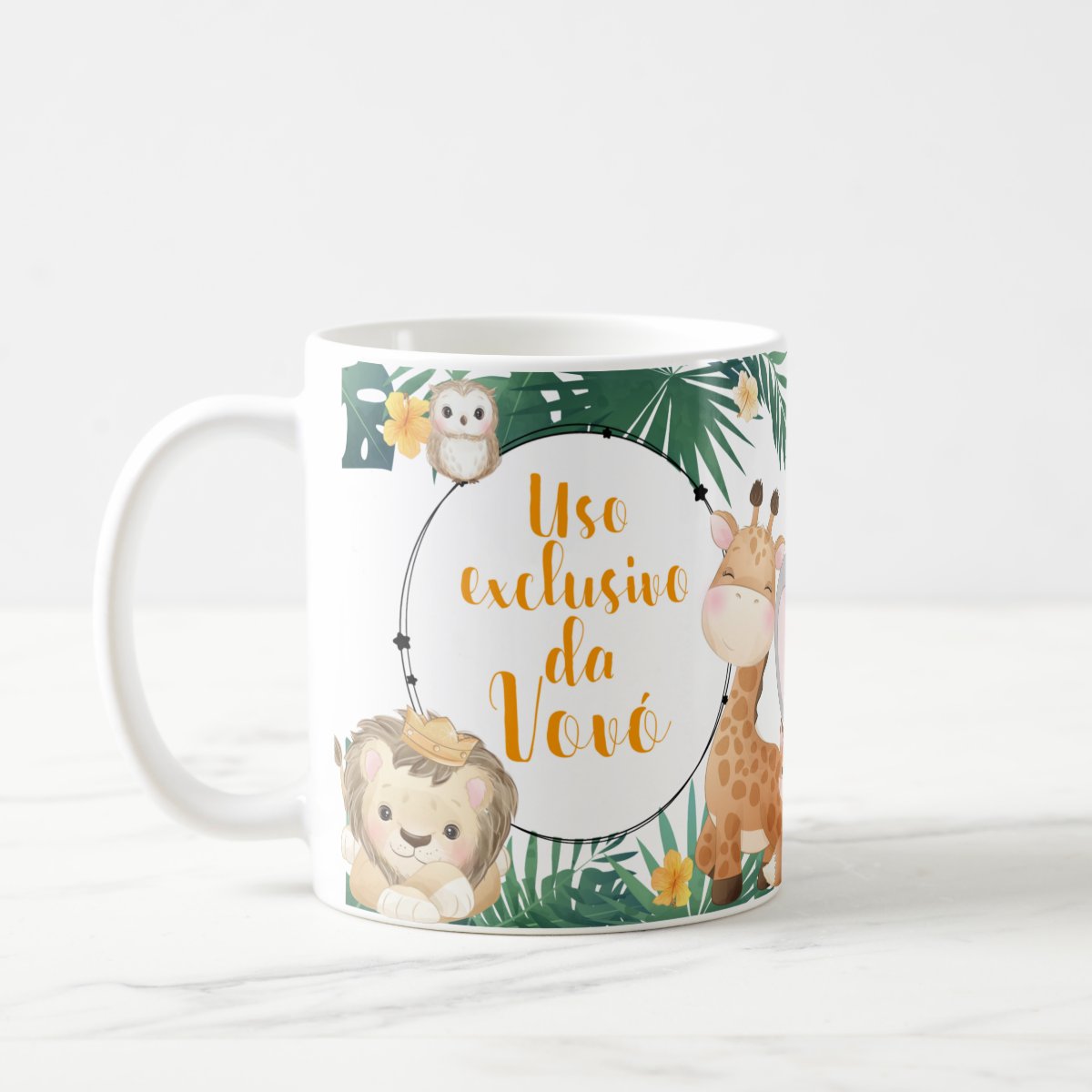 Caneca Lembrança Aniversário Nascimento Safari com Nomes