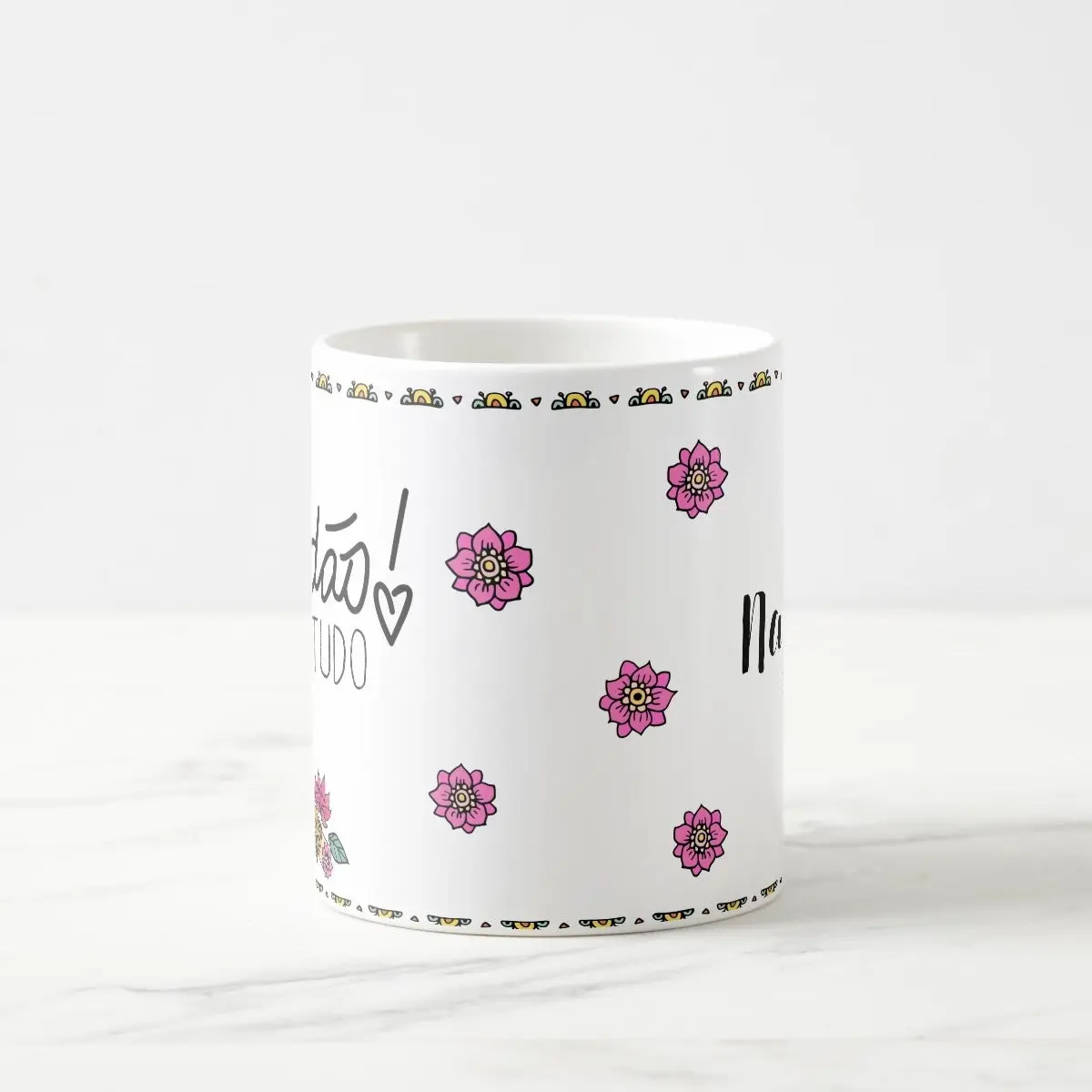 Caneca Personalizada Frase E Nome Gratidão Muda Tudo Branco Frase Gratidão Muda Tudo Com Flores