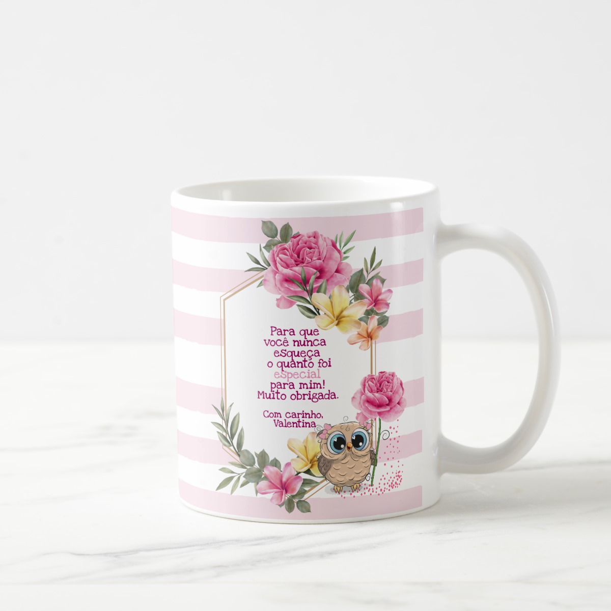 Caneca Professora Feliz Dia Do Professor Floral Com Carinho