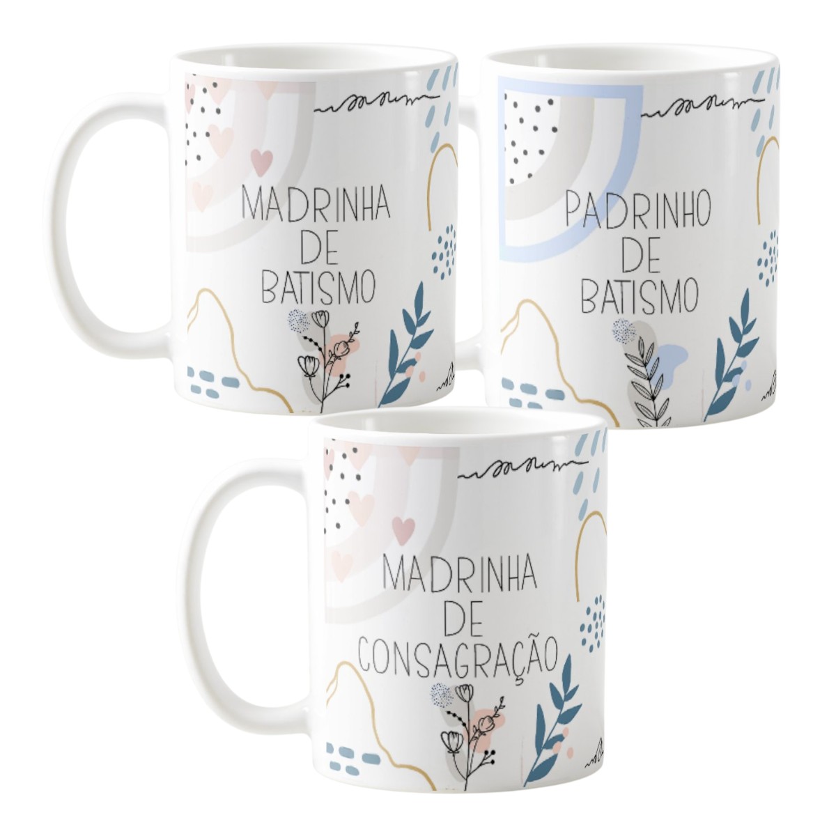 Kit 3 Canecas Personalizadas Padrinhos Batismo Minimalista - Batizado (Padrinho)