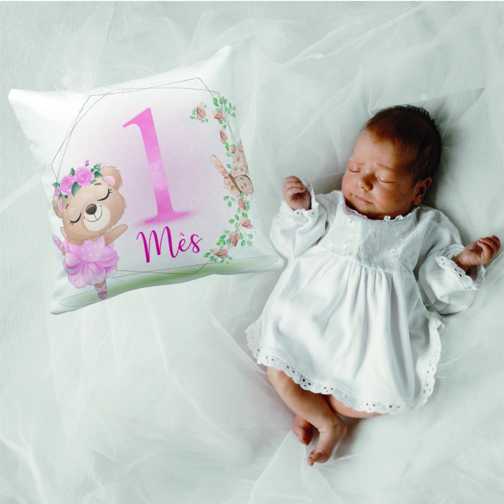 Almofada Mesversário Bebê Menina Infantil Mês 1 Safari Baby