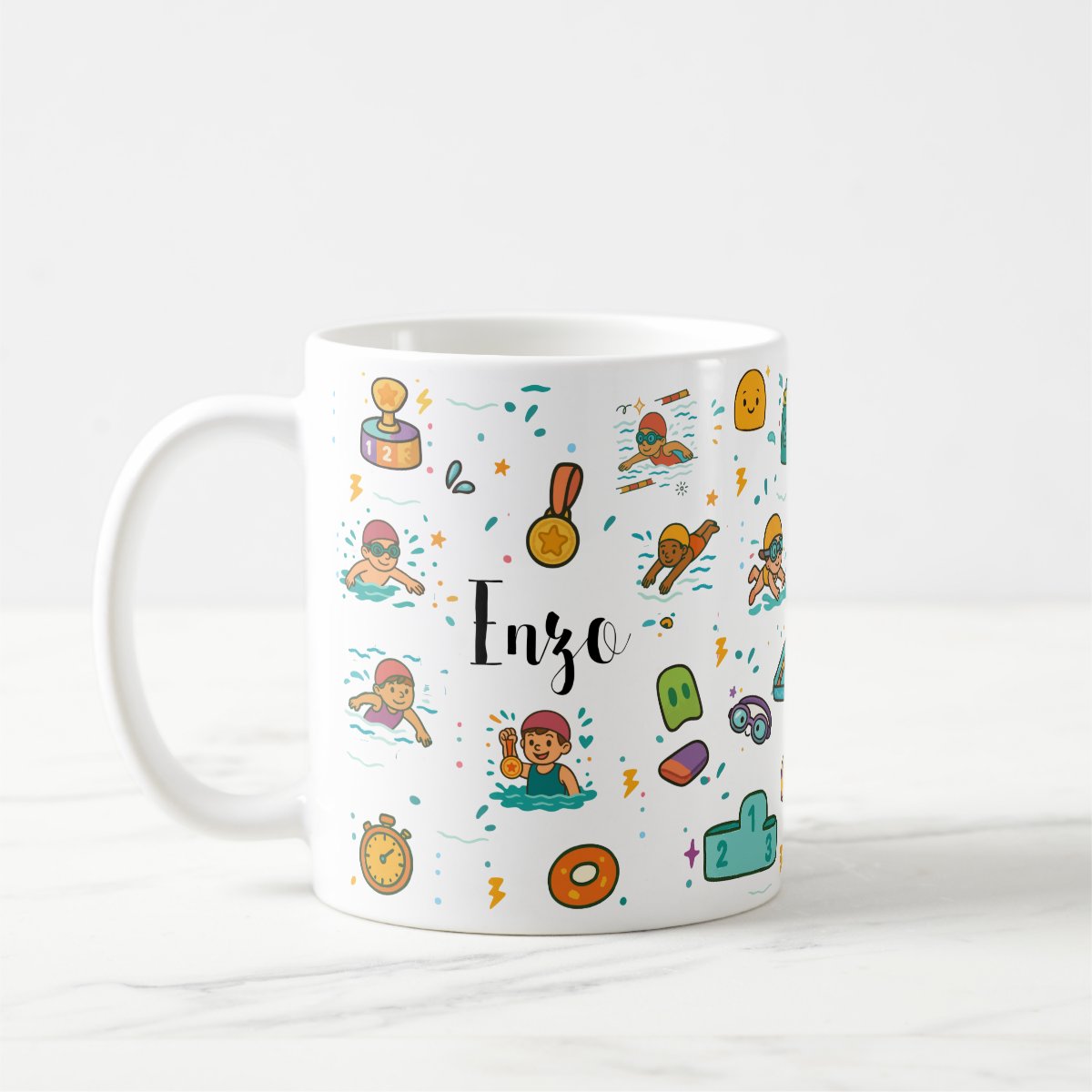 Caneca Infantil Personalizada Com Nome - Polimero Resistente Natação meninos