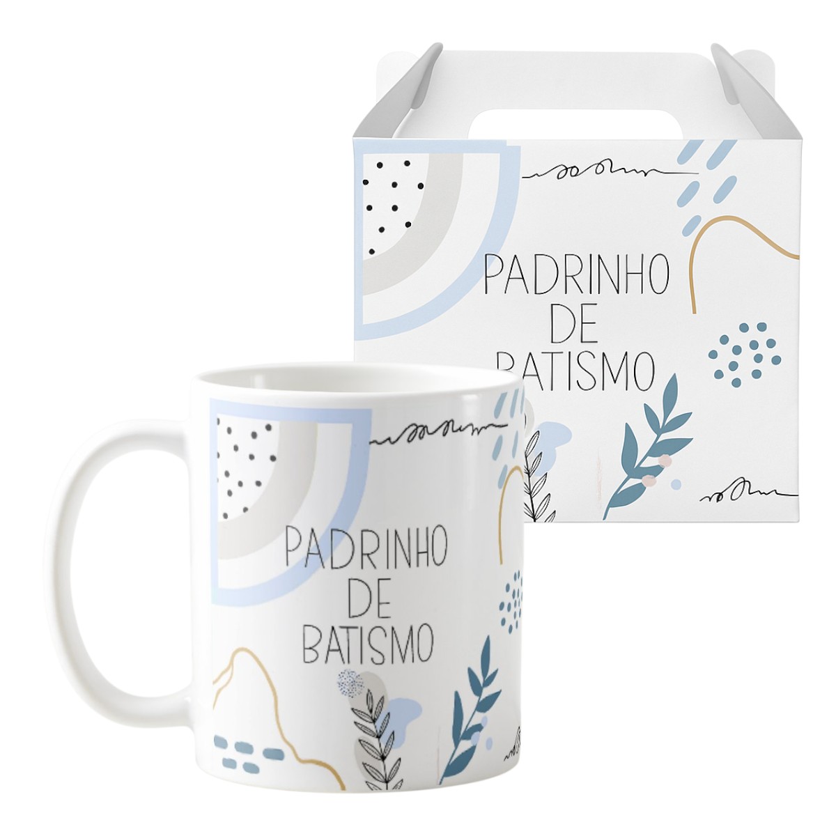 Kit 2 Canecas Cerâmica Padrinhos Batismo Minimalista