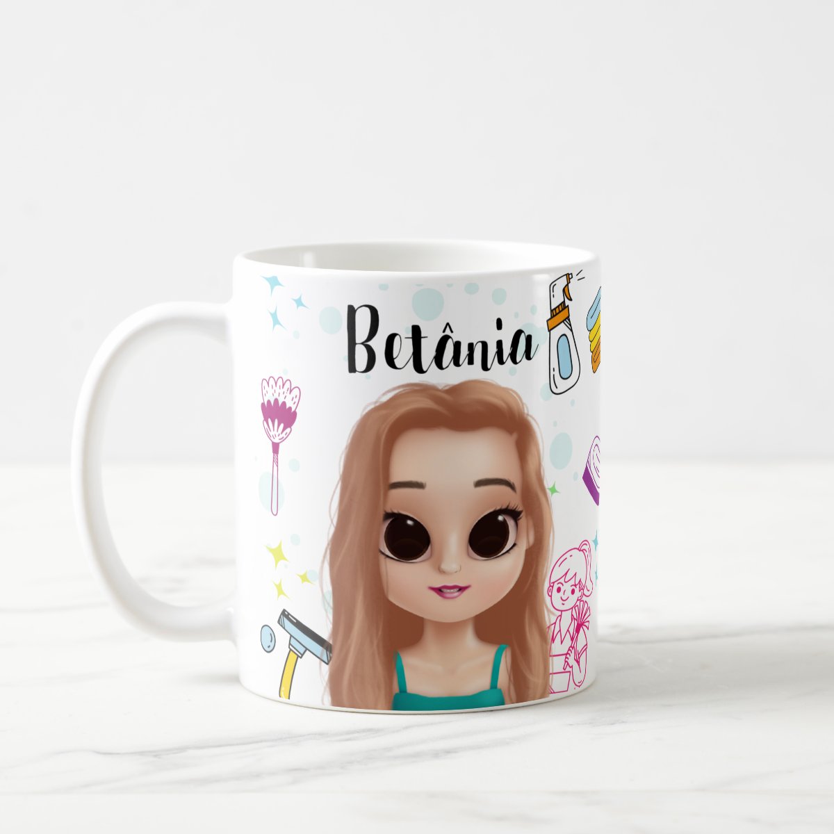 Caneca Personalizada Auxiliar de Limpeza Faxina com Avatar - Profissões (Limpeza)
