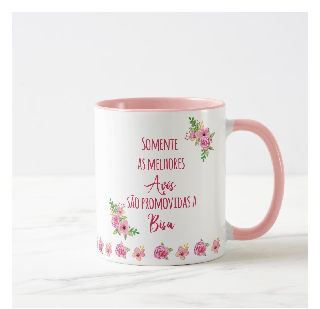 Caneca Personalizada Anúncio Gravidez Para Bisavó Rosa Floral