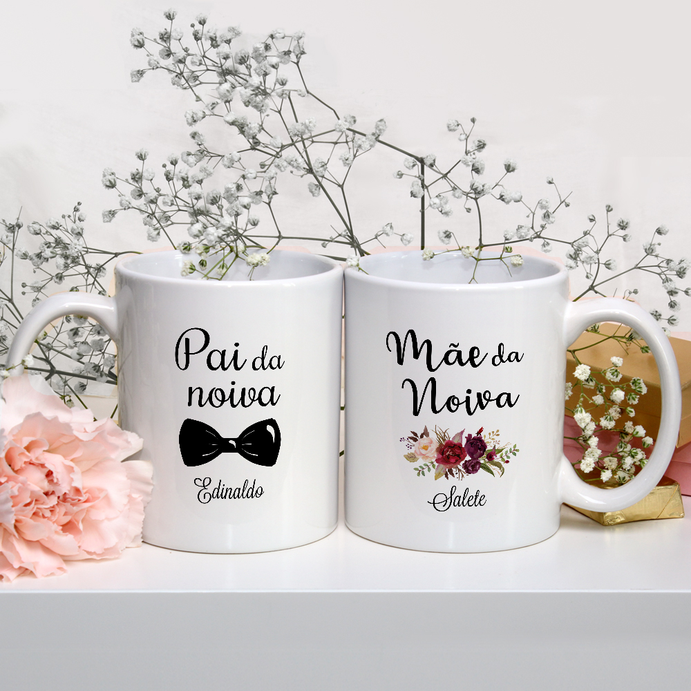 Kit 2 Canecas Lembrança Casamento Pai E Mãe Da Noiva Marsala