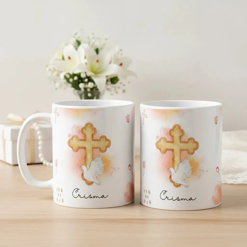 Kit 2 Canecas Cerâmica Crismando Presente Crisma Católica Lembrança Batismo - Religioso (Crismando)