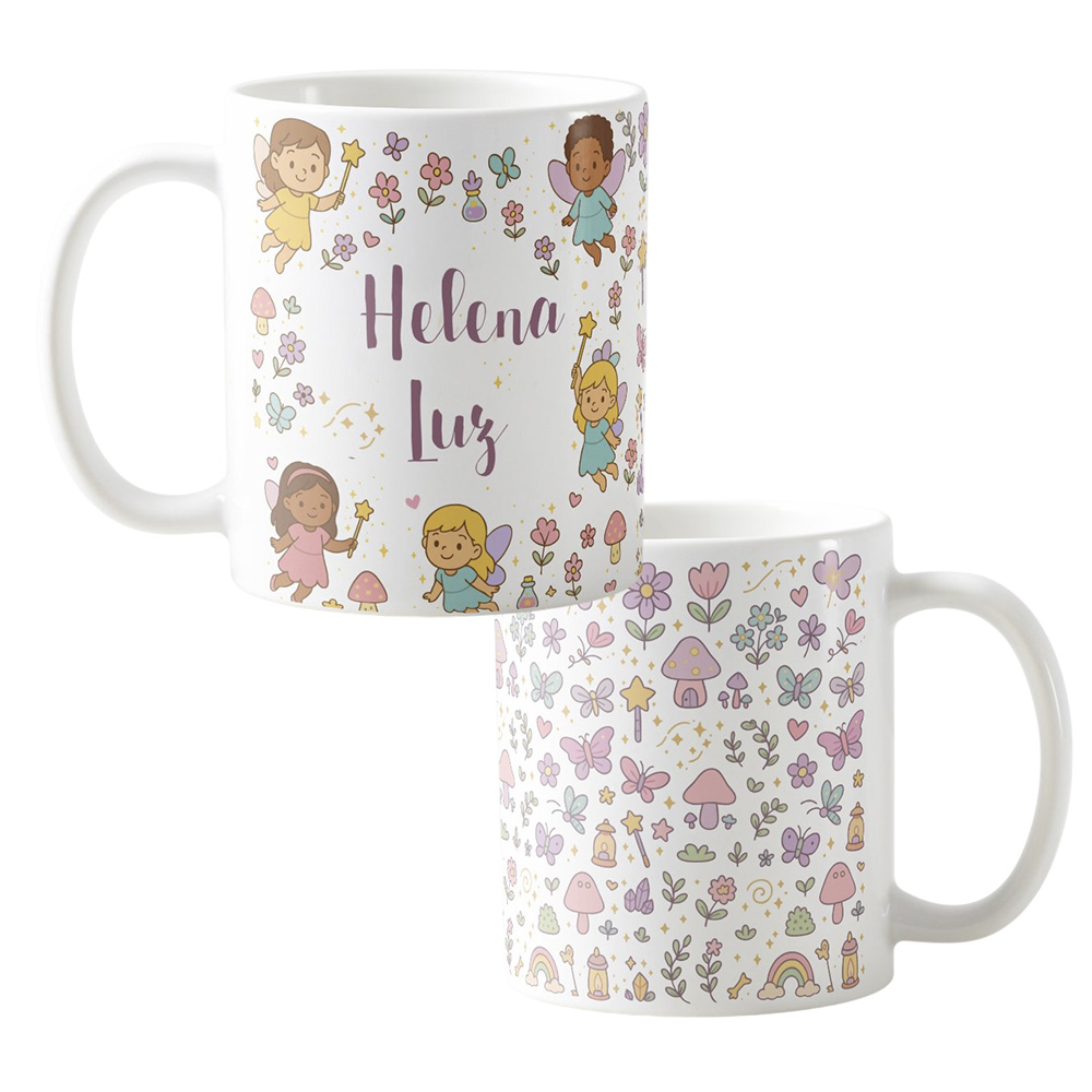 mundo das fadas caneca de polimero infantil feminina