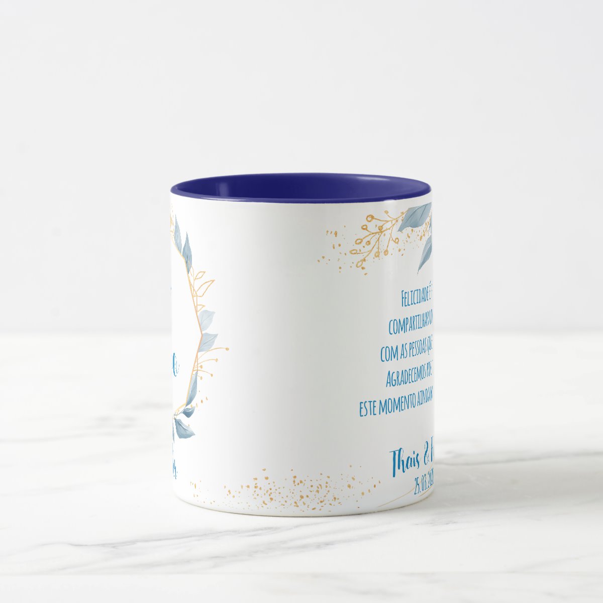 Caneca Casamento Azul Presente Pai Noivos Lembrança Familia