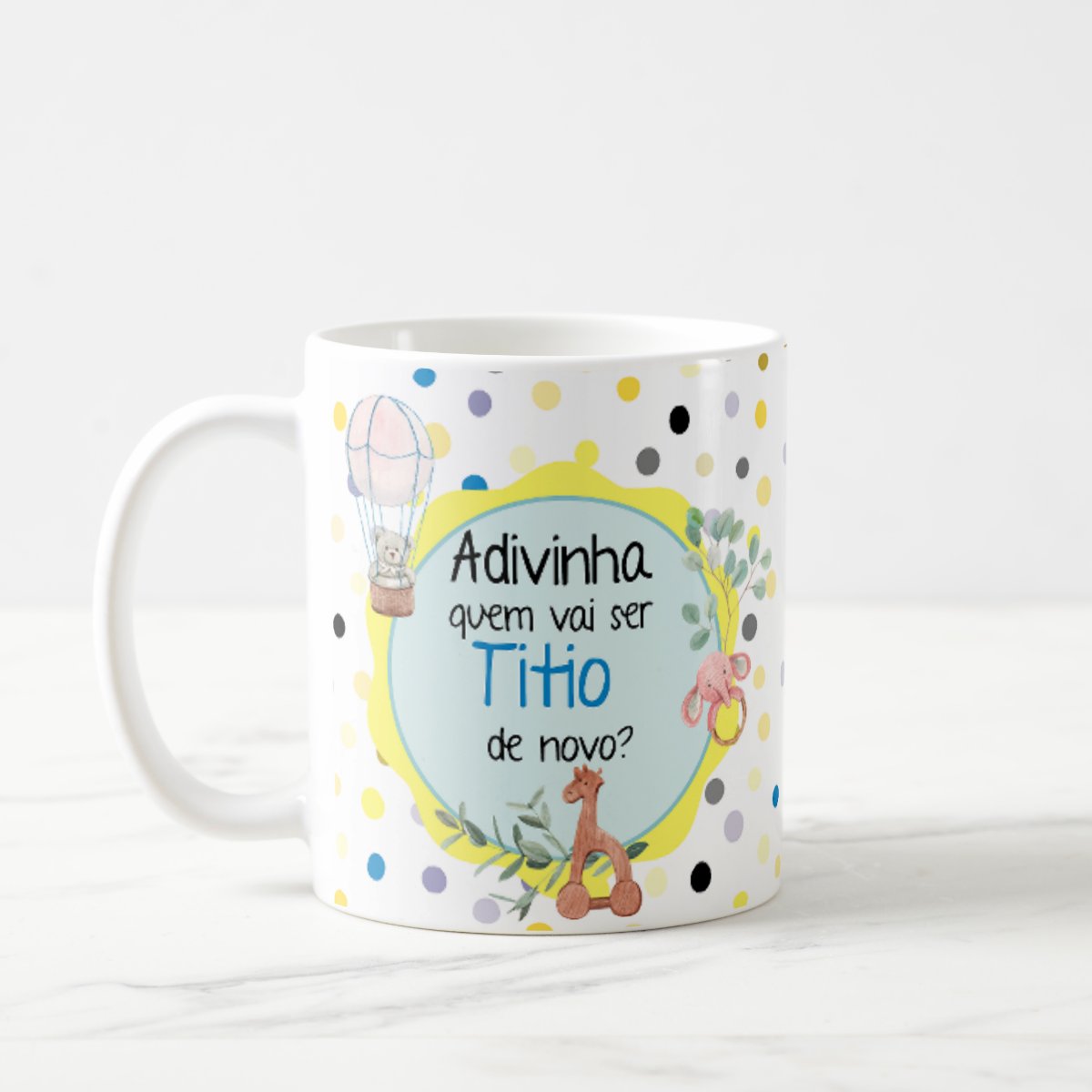 Caneca Presente Gravidez Adivinha Quem Vai Ser Titio de Novo - Anúncio de Gravidez (Tio)
