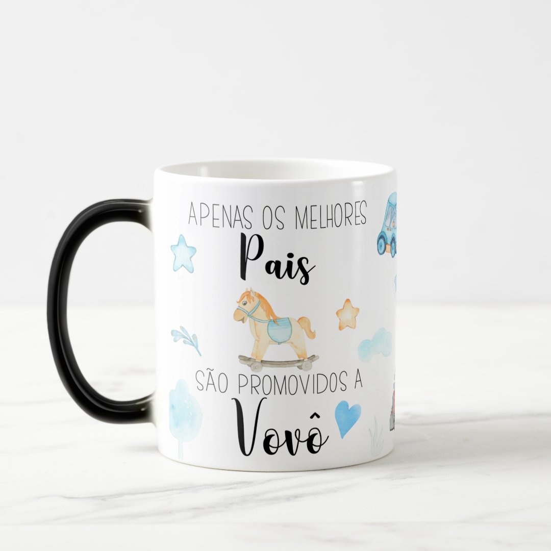 Caneca Mágica Revelação de Gravidez Papai Promovido a Vovô - Anúncio de Gravidez (Avós)