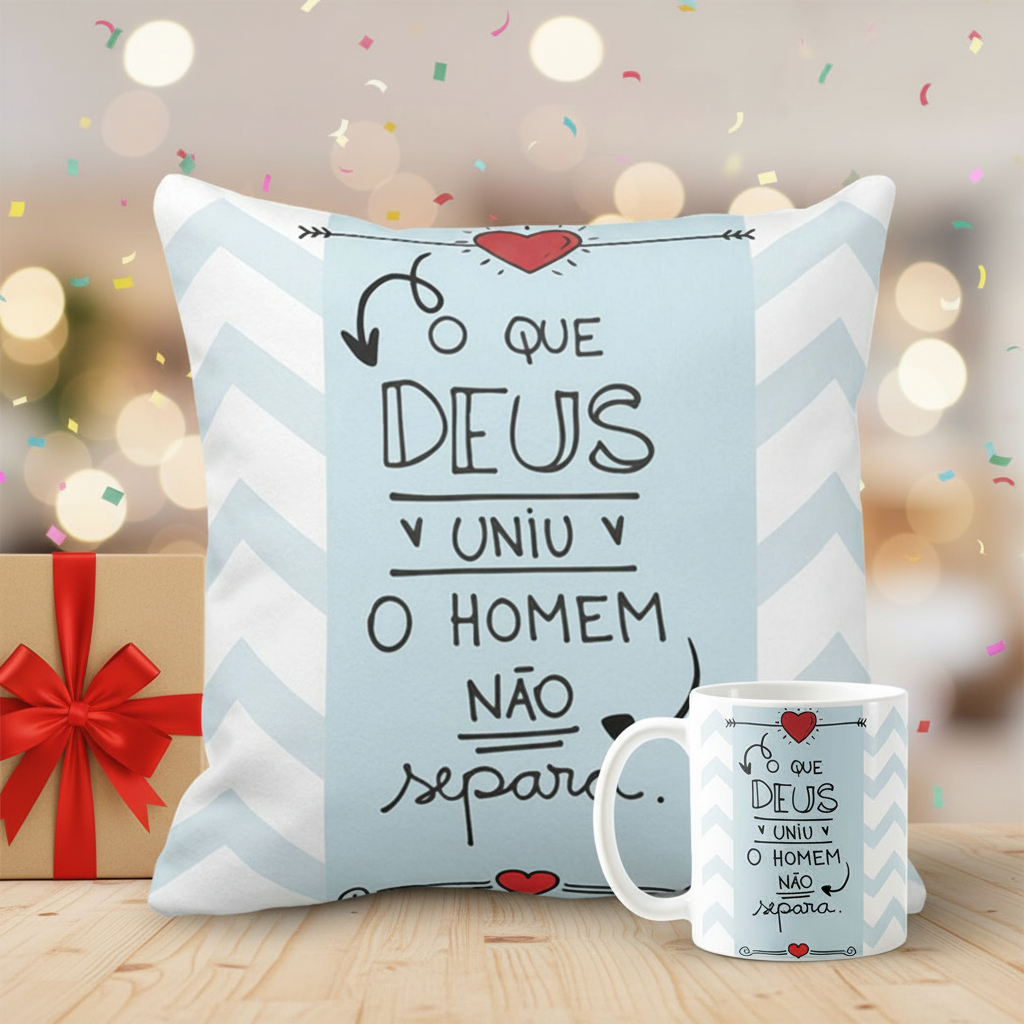 Kit Presente Almofada e Caneca para Namorado - Deus Uniu - Outros (Casal)