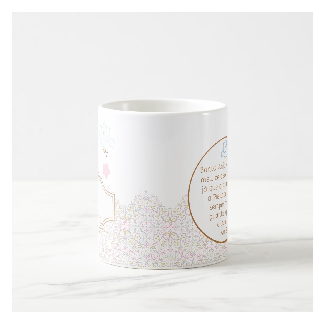 Caneca Personalizada Madrinha De Batizado Convite Anjinha Branco Anjinha