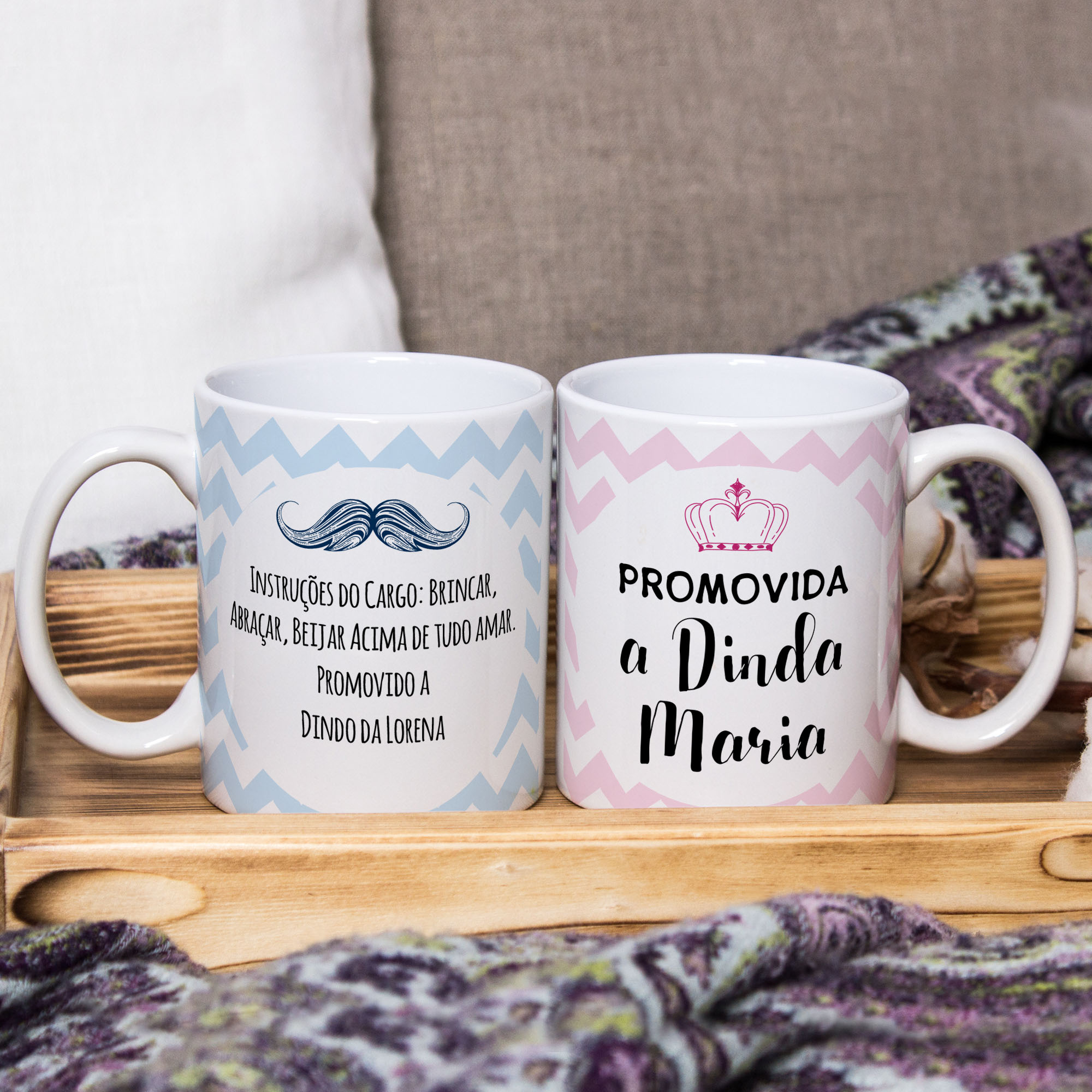 Kit 2 Canecas Personalizada com Nomes Dindo e Dinda Batizado