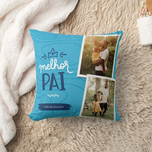 Kit Presente Dia dos Pais Caneca e Almofada Azul com Foto
