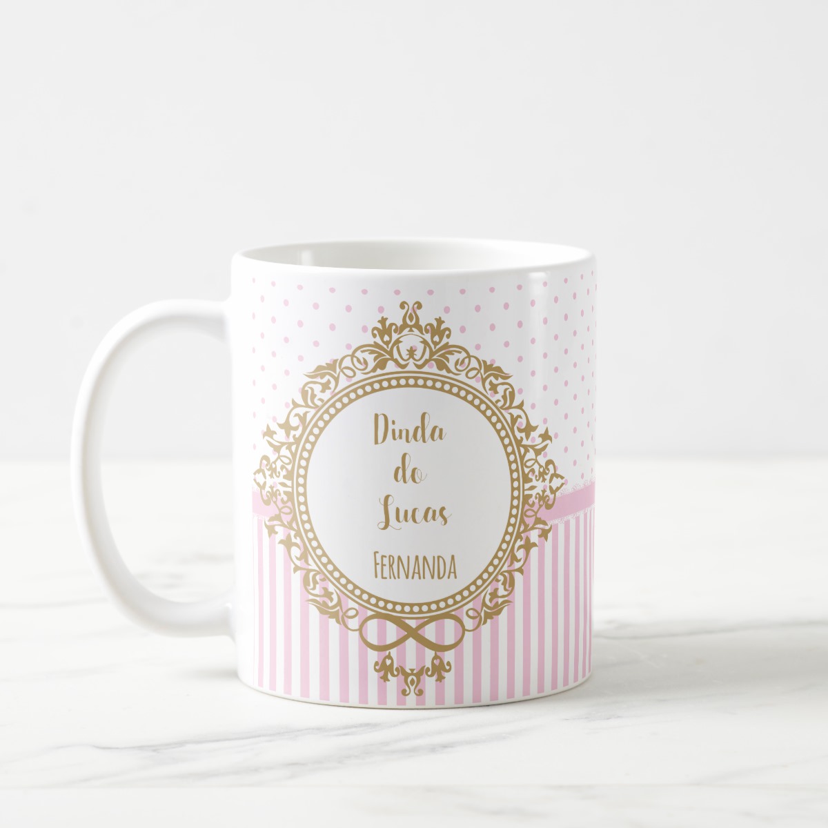 Caneca Presente Batizado Madrinha Dinda Brasão com Nomes