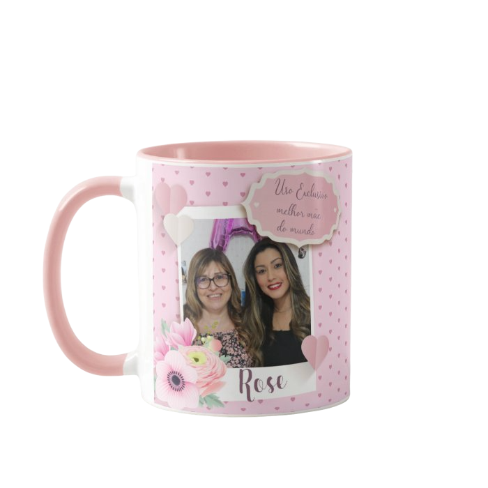 Caneca Personalizada Com Foto - Dia Das Mães Branco Com Estampa Rosa Foto Personalizada - Dia Das Mães