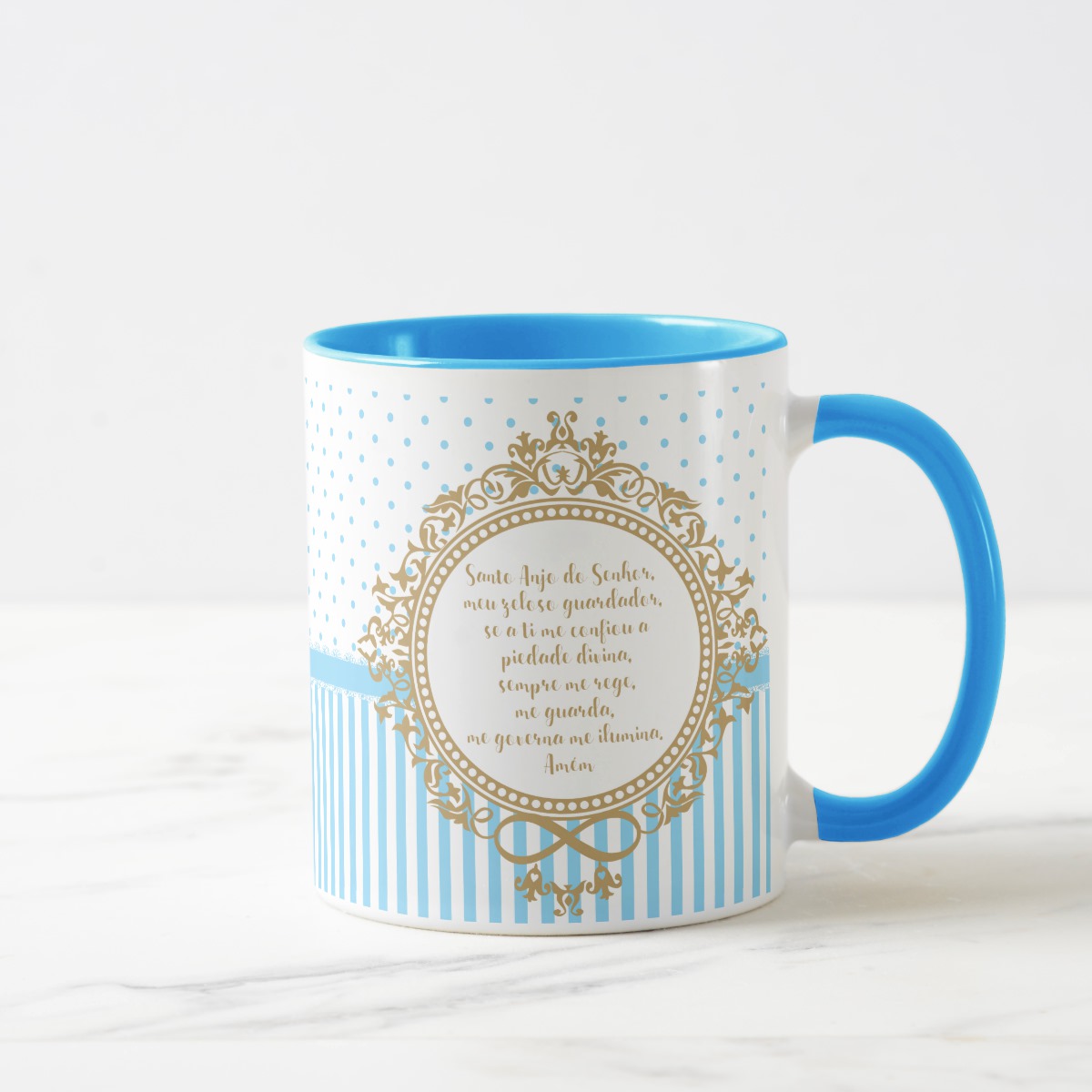 Caneca Convite Padrinho Presente Batizado Crisma Azul