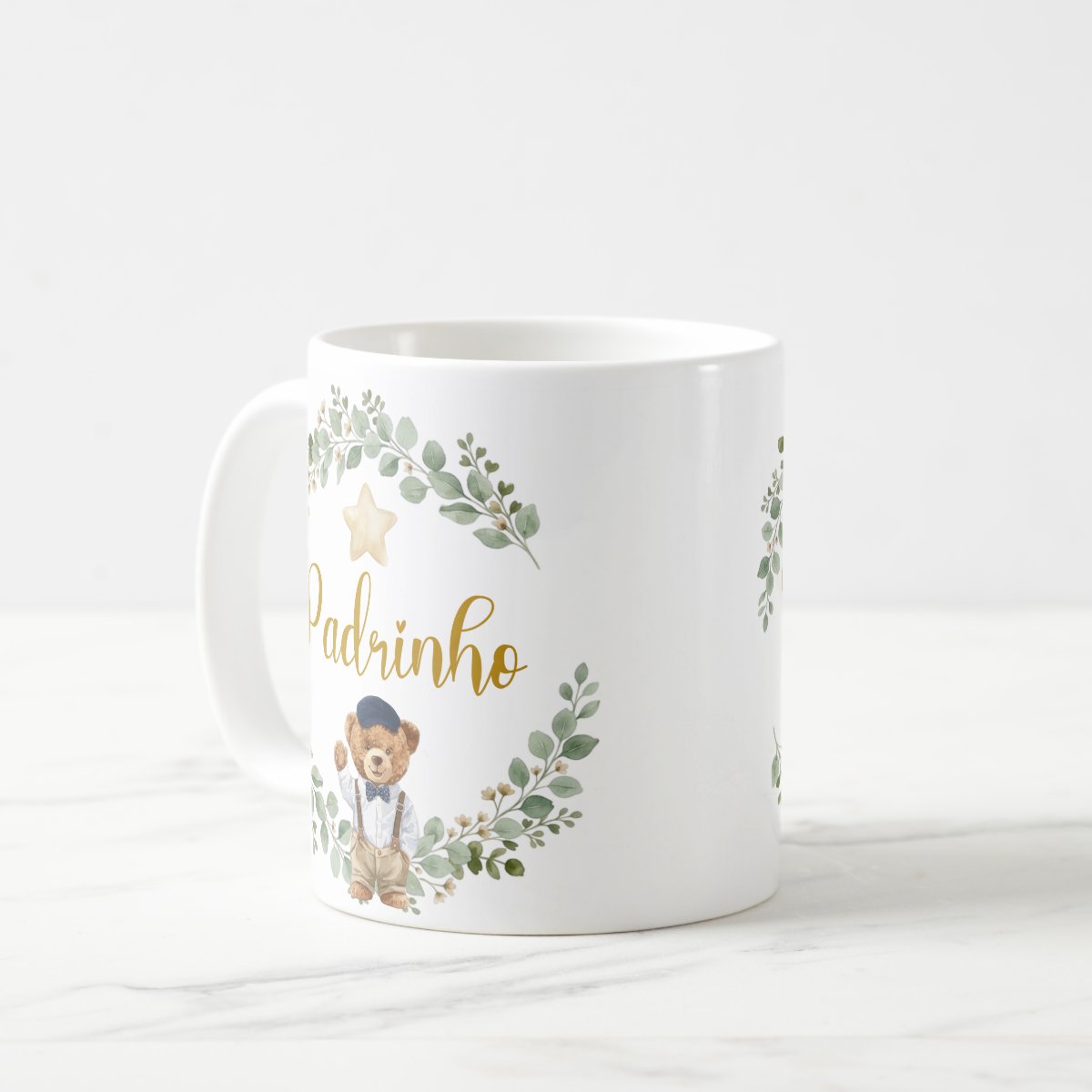 Caneca Padrinho Urso Príncipe Presente Família Cerâmica