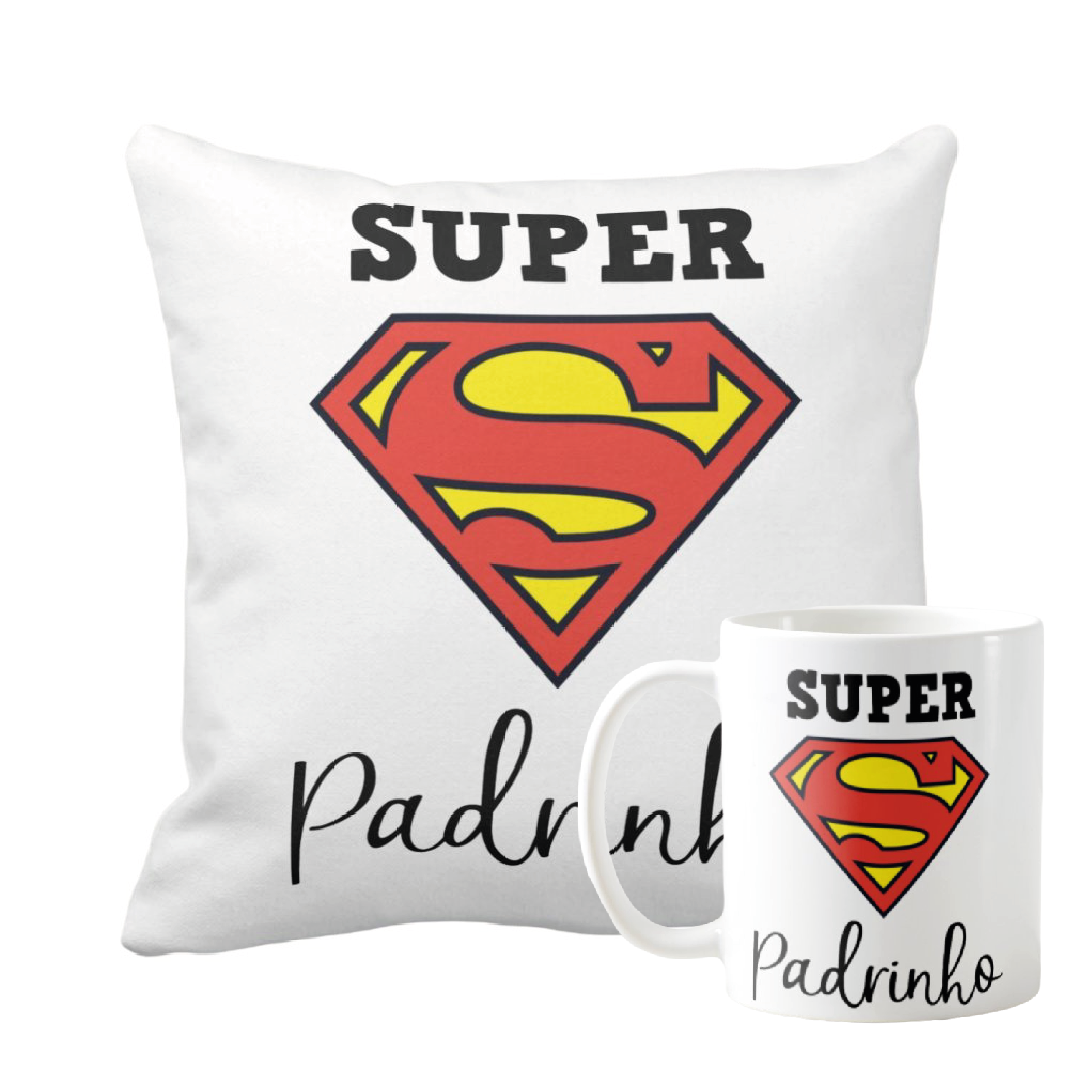 Conjunto de Presente Almofada e Caneca para o Super Padrinho - Batizado (Padrinho)