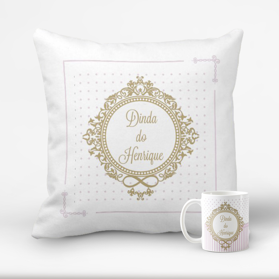 Kit Presente Batizado Almofada e Caneca Madrinha Dinda