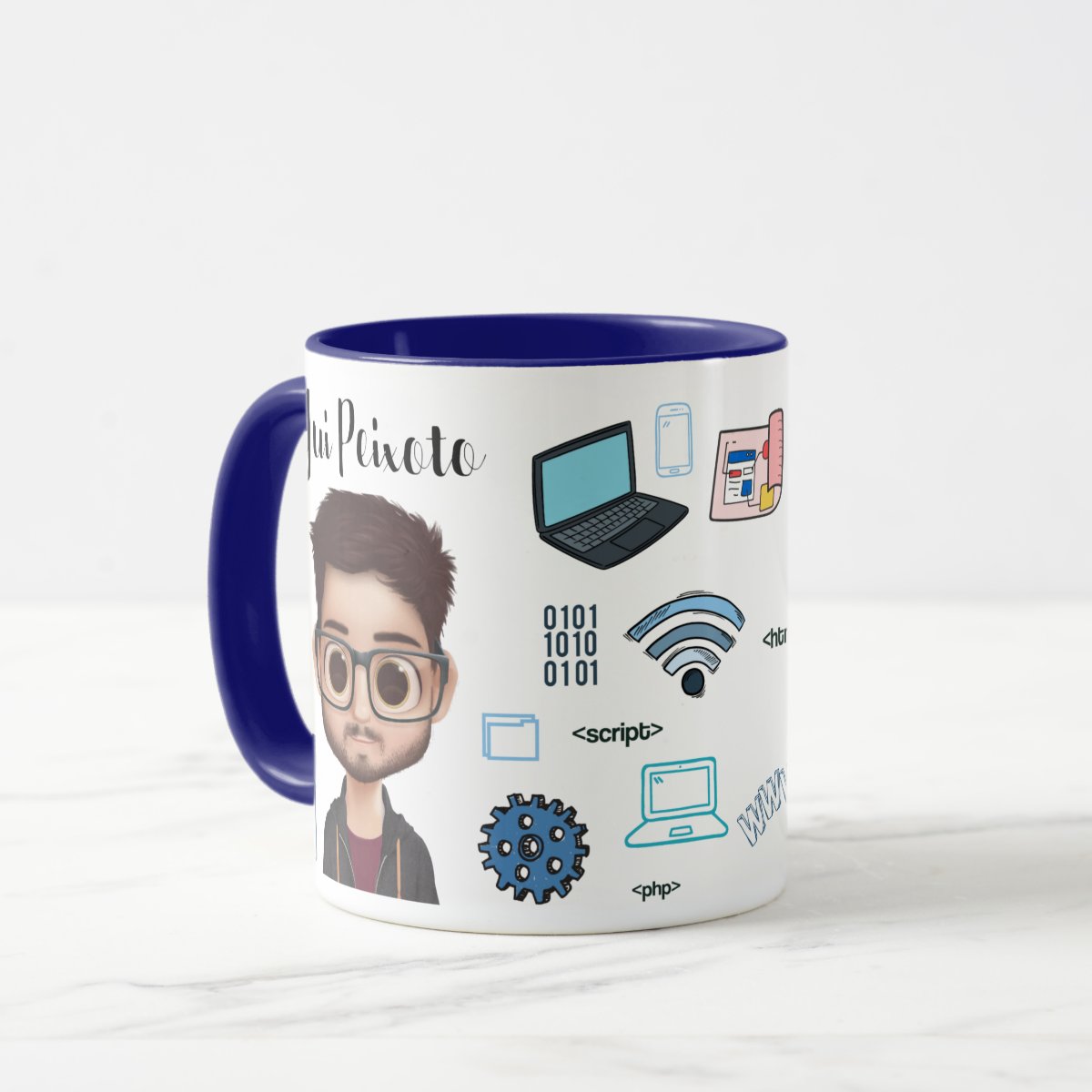 Caneca Azul Tecnologia Ti Com Avatar E Nome Personalizado