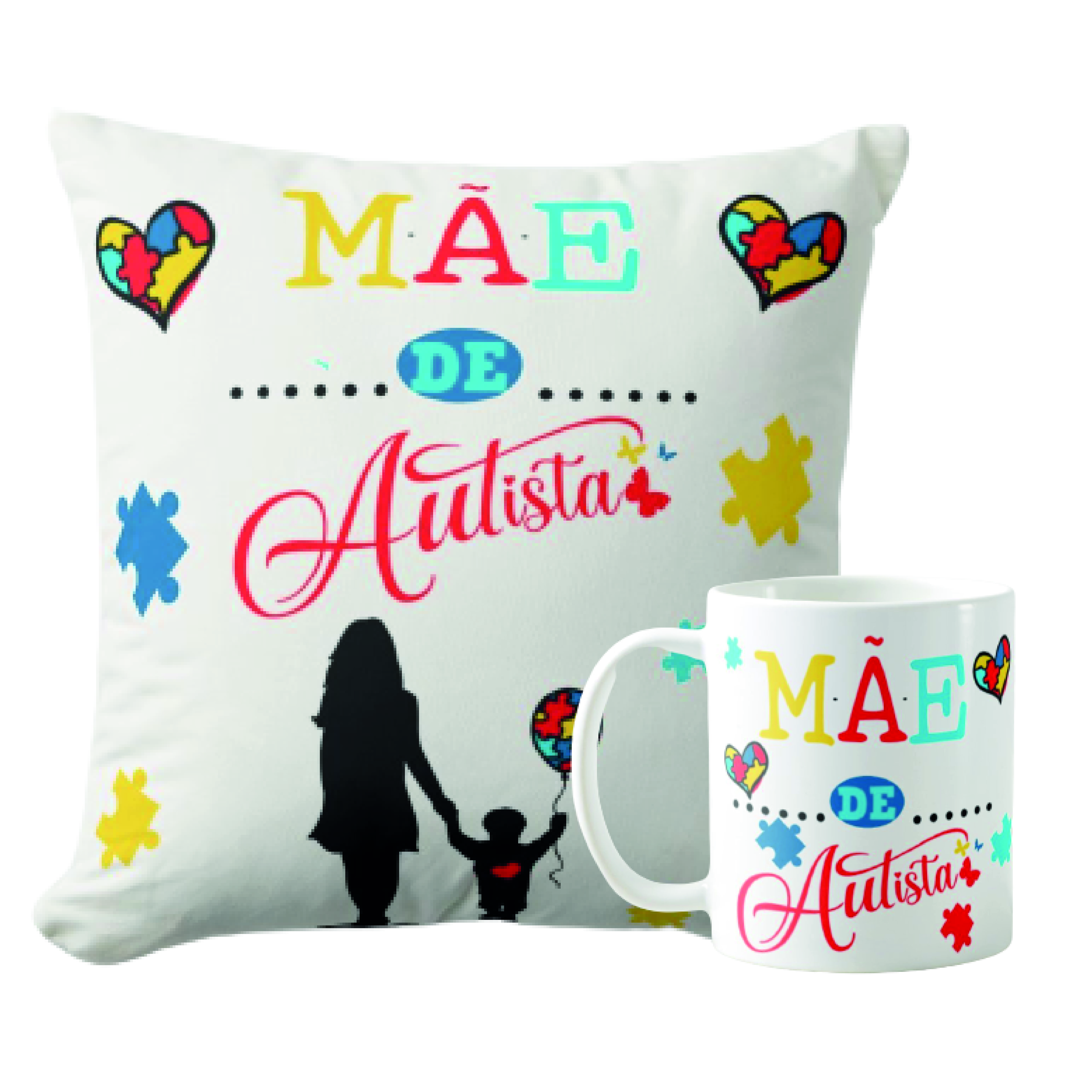 Kit Almofada e Caneca Presente Especial Mãe Autista Autismo - Família (Mãe)