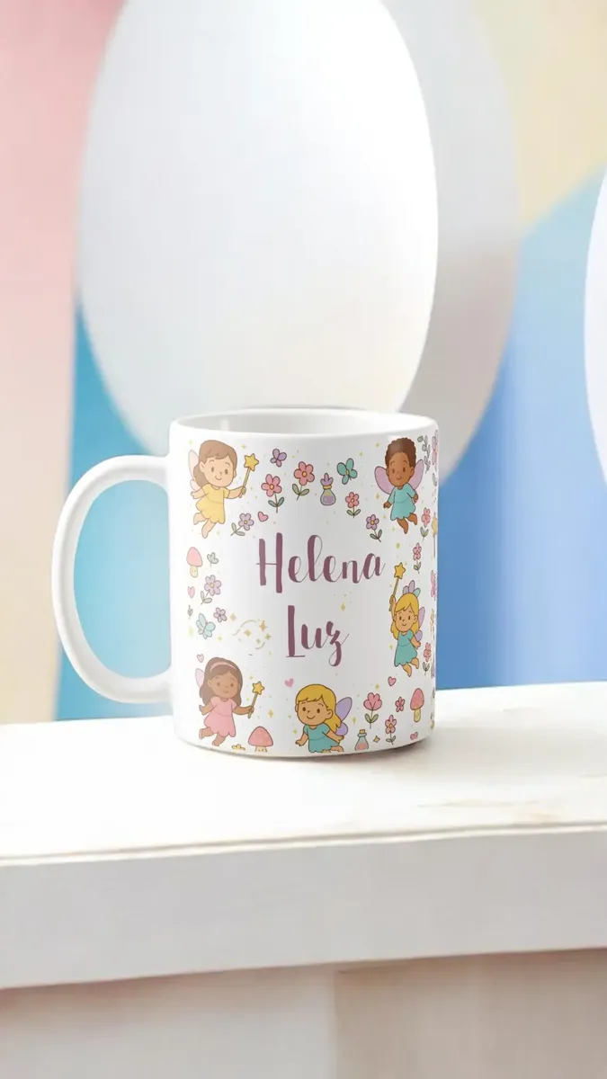 mundo das fadas caneca de polimero infantil feminina - Outros (Aniversário)