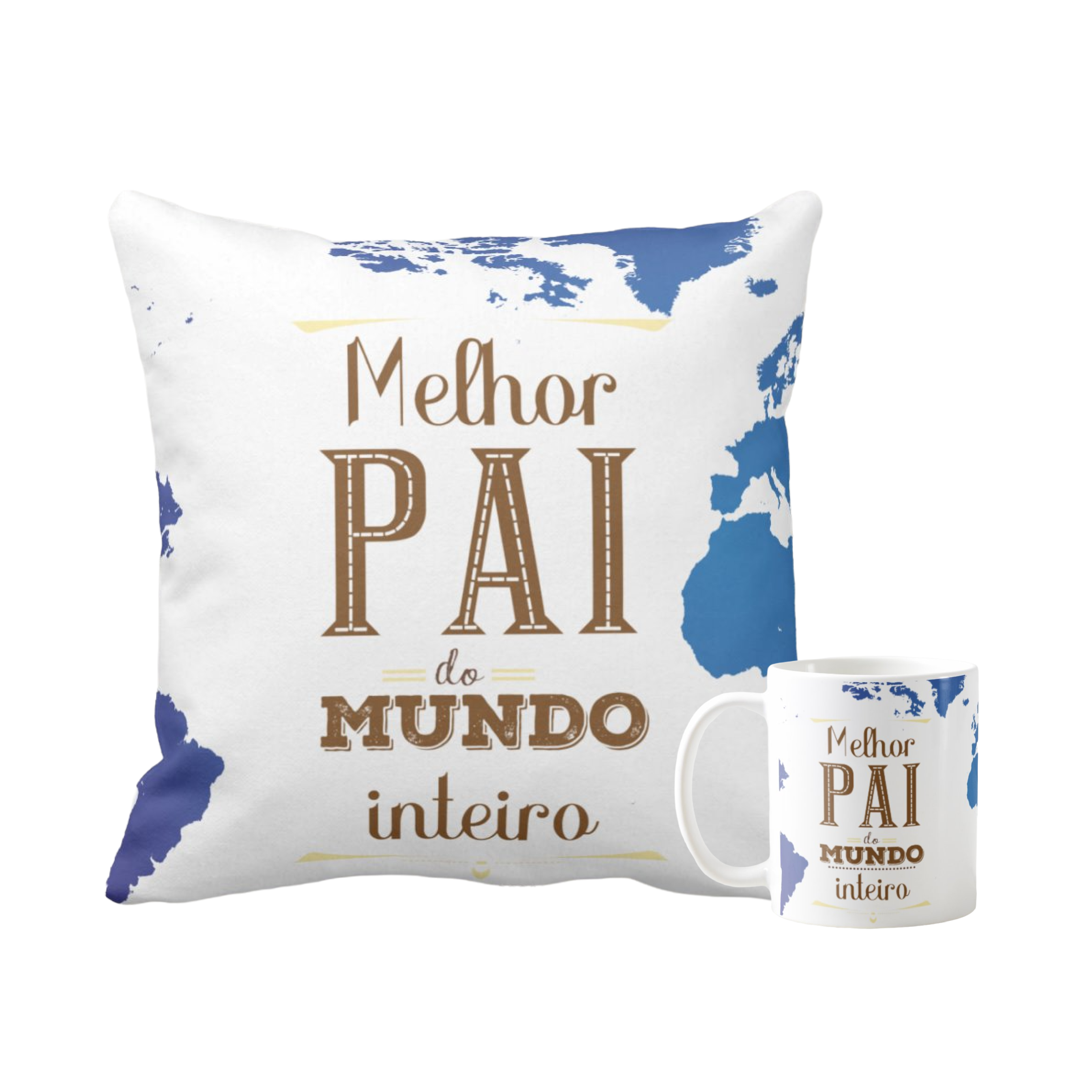 Conjunto Caneca e Almofada para Melhor Pai do Mundo Inteiro - Família (Pai)