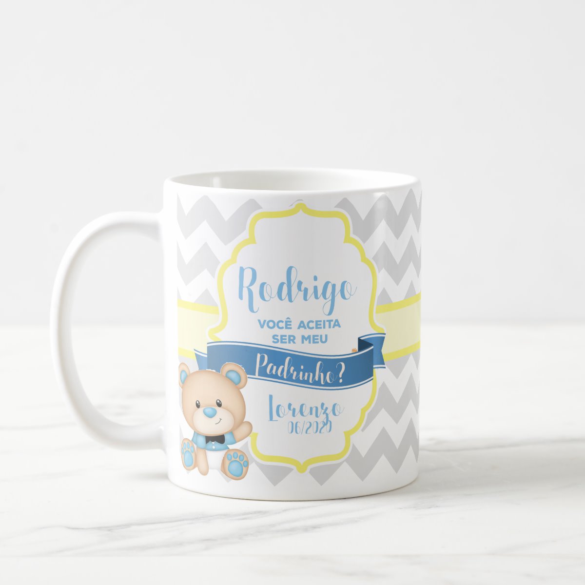 Caneca de Cerâmica Personalizada Padrinho Batizado Urso