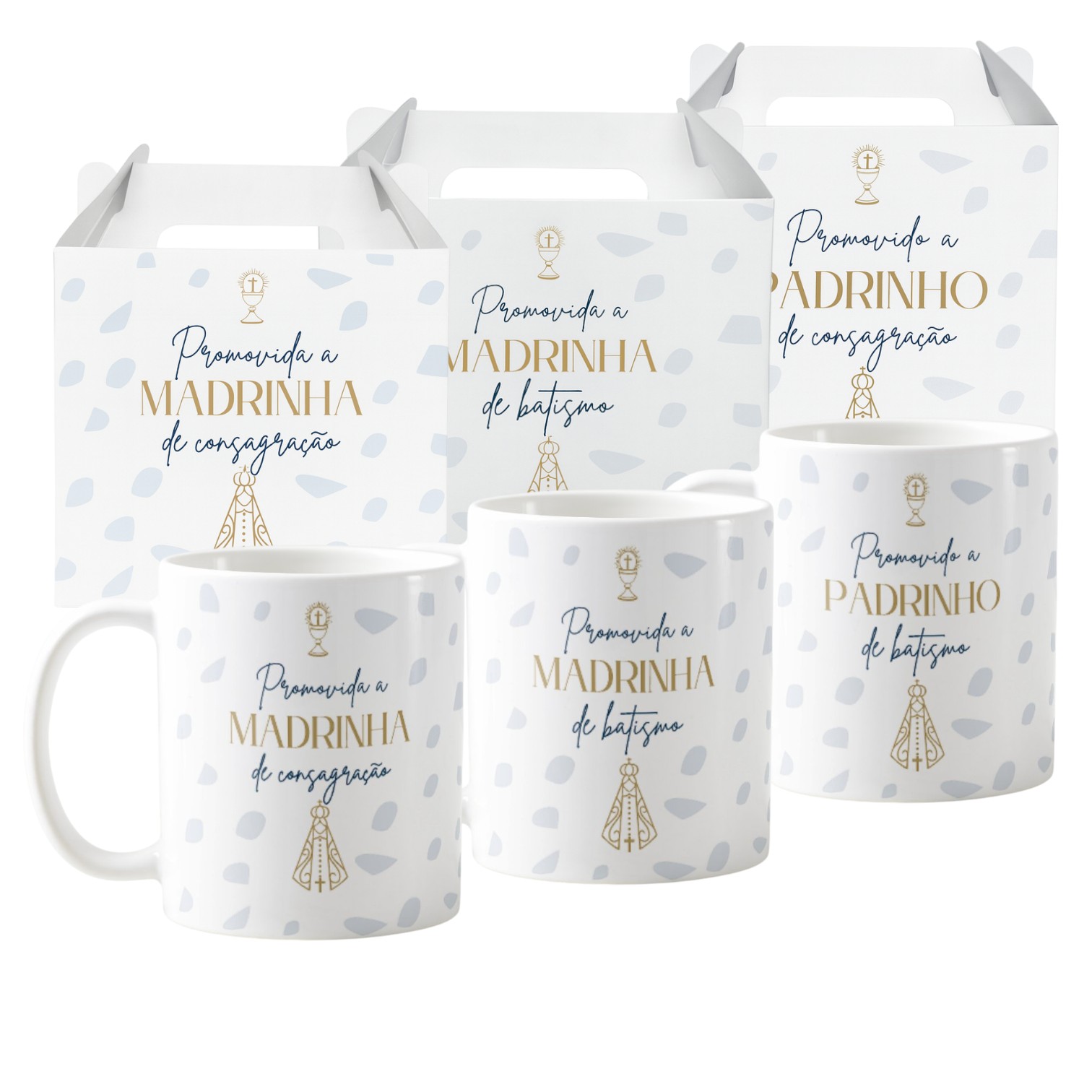 Kit 3 Caneca Personalizada Convite Padrinhos de Consagração | Lembrança de Batismo