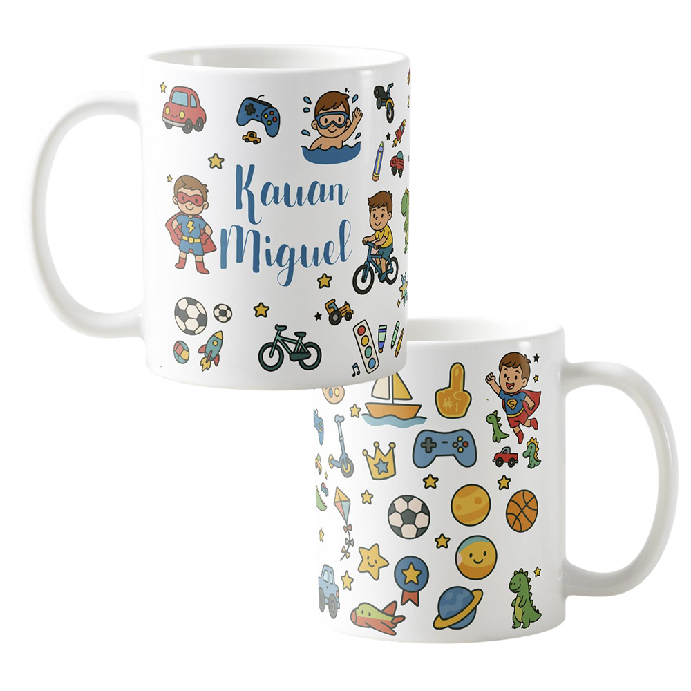 caneca infancia menino super heroi dinossauro polimero