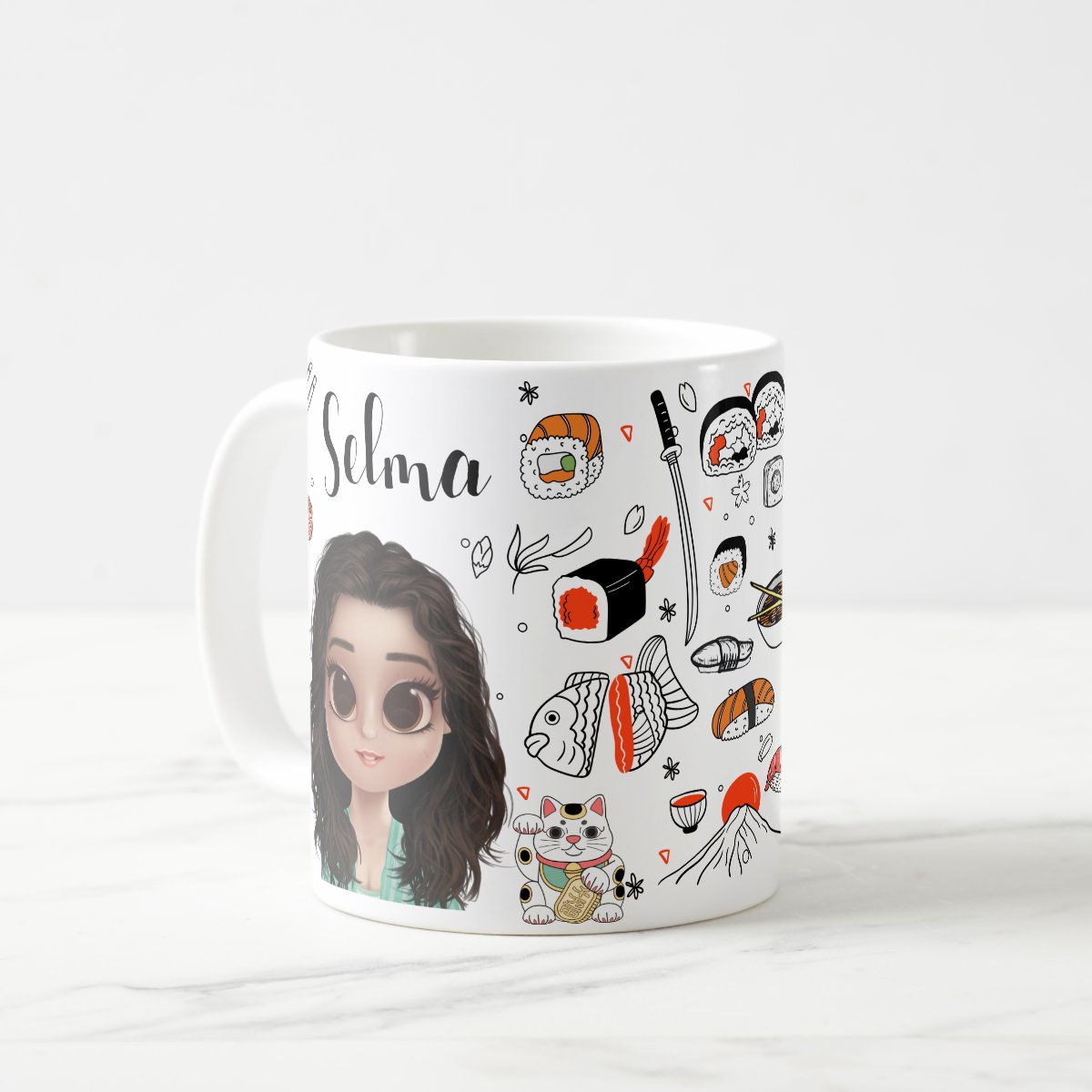 Caneca Sushi Comida Japonesa Personalizada com Avatar
