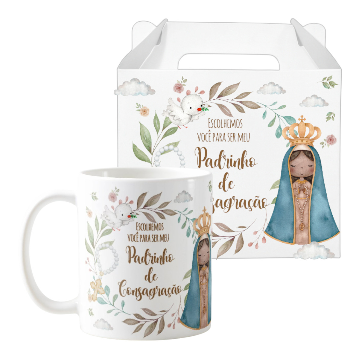 Kit 2 Canecas Cerâmica Convite Padrinhos de Consagração Mimo