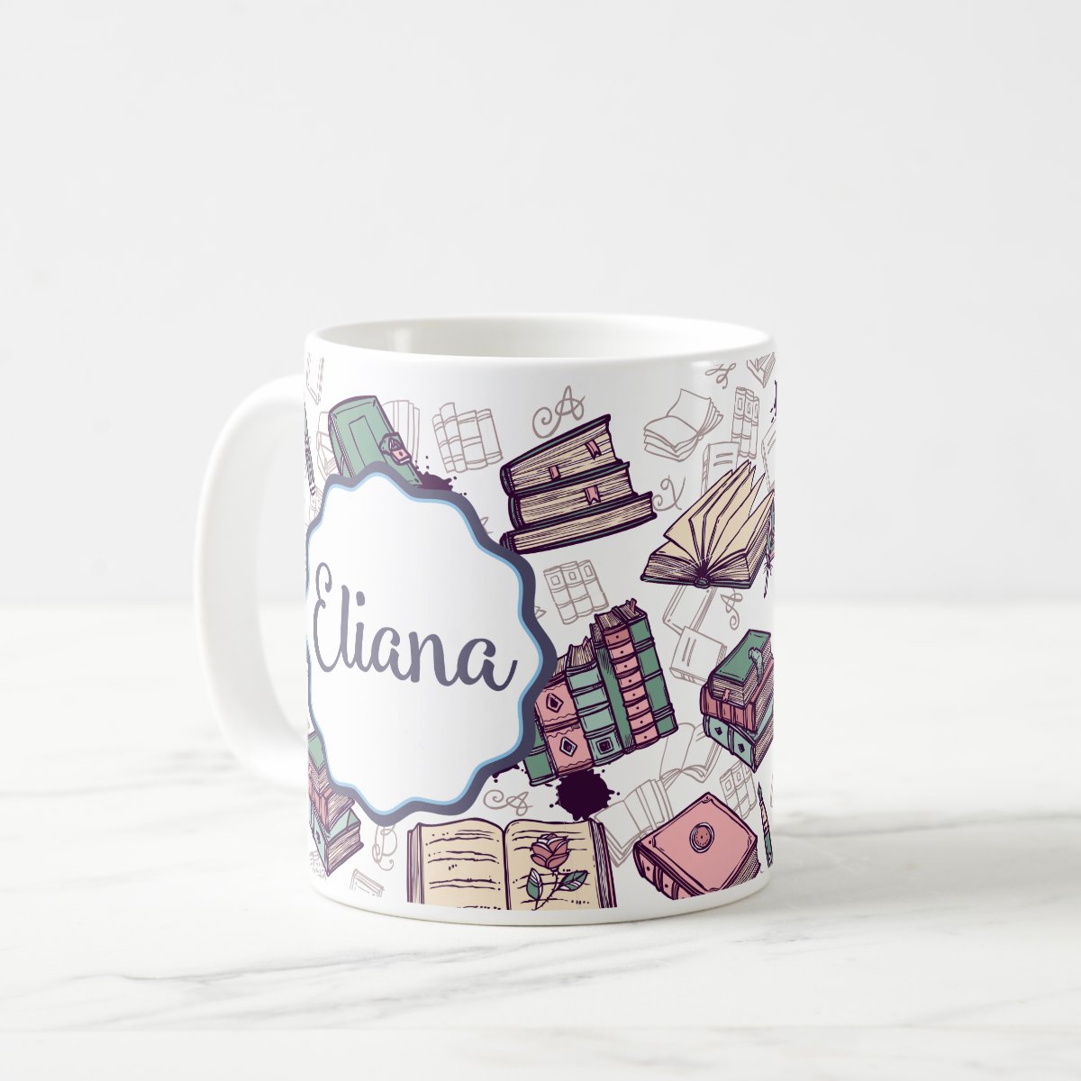 Caneca Livros Presente Criativo Literatura Livros com Nome