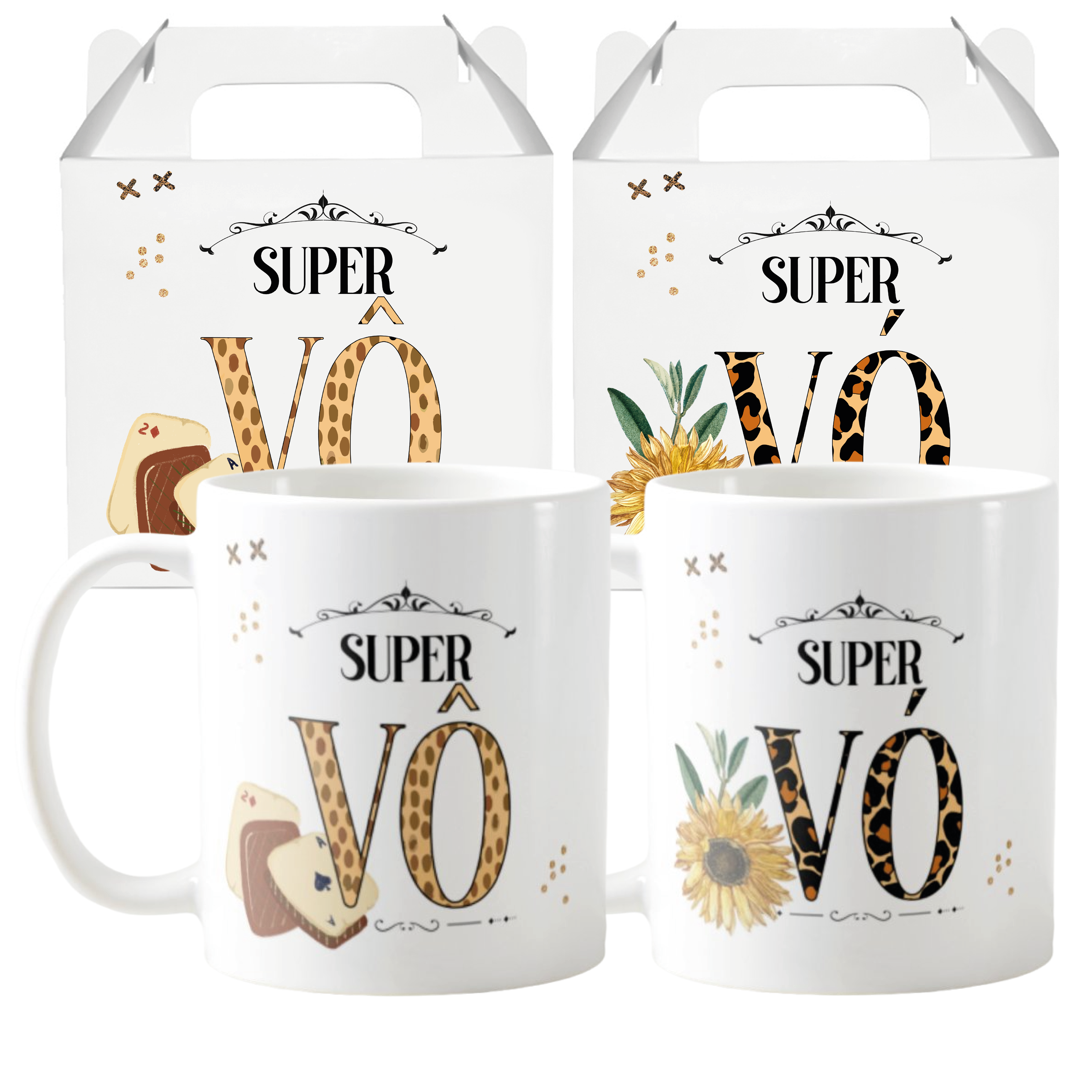 Kit 2 Canecas Presente Criativo Especial Natal para Vó e Vô - Família (super avos flor)