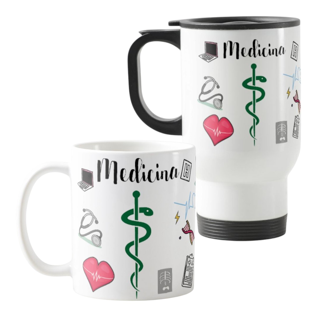 Conjunto Copo Térmico e Caneca Personalizada Medicina - Profissões (Médico(a))